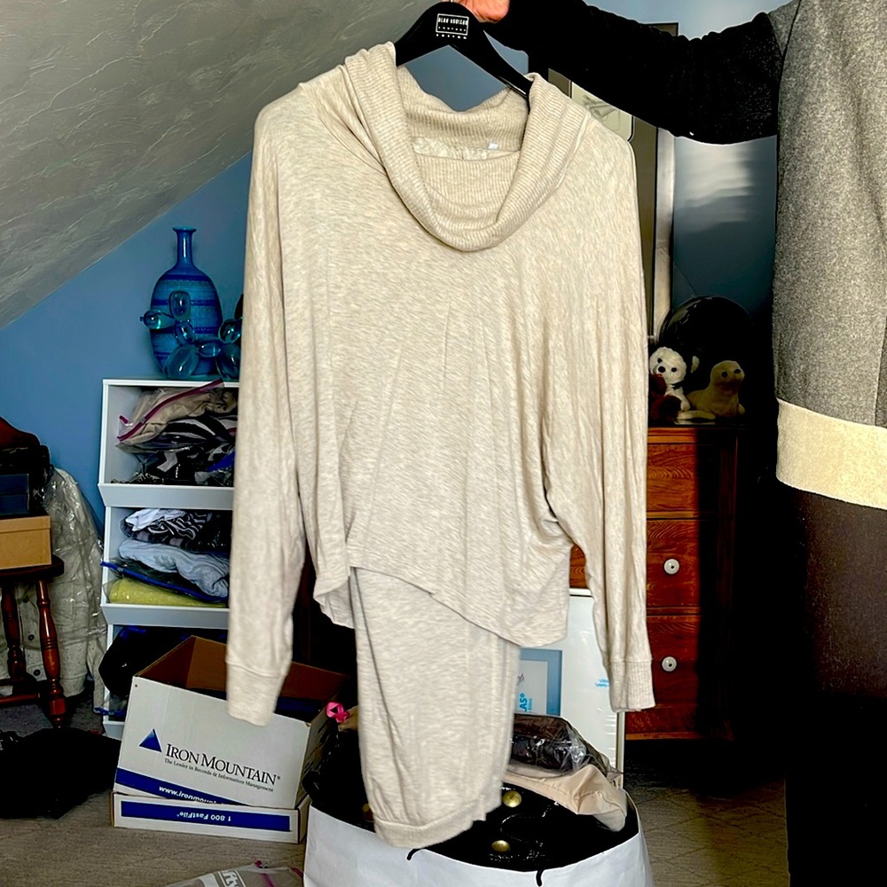 Beige sweater top and pants set